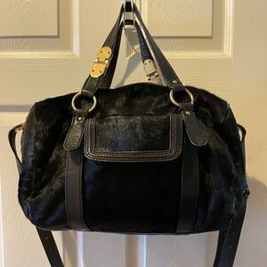 Juicy Couture Black Fur Shoulder Bag with Gold Hardware